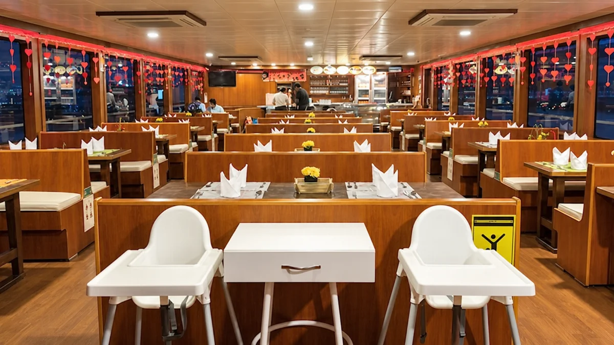Full restaurant seating area aboard the dinner cruise