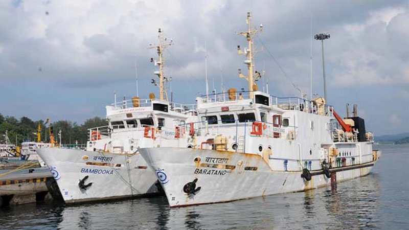 Government passenger ferries berthed in the Andaman Islands