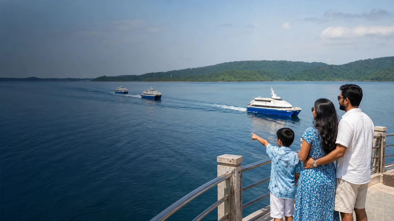 Family boarding an Andaman inter-island ferry